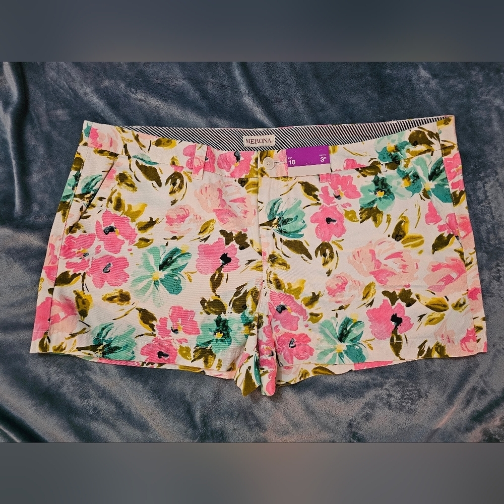 Merona Bermudas Floral Women's Shorts - Pink, Green, Blue Womens Size 18 - Picture 7 of 11